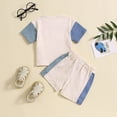 thumbnail image 4 of TOWED22 Toddler Baby Boy Summer Clothes 2Pcs Color Block Short Sleeve T-Shirt and Matching Shorts Outfit Blue,6-12 M, 4 of 7