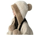 thumbnail image 2 of Aloohaidyvio Knitted Beanie Hat for Women,Women Winter Peruvian Cover Ears Beanie Hat Ear Flaps Sherpa Ski Snow Hats Knit Fleece Lined 3 Pom Pom, 2 of 4
