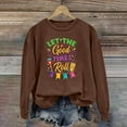 thumbnail image 2 of Baberdicy Mardi Gras 2024 Let the Good Times Rall Women's Letter Printed Crewneck Sweatshirts Long Sleeve Top Mardi Gras Shirts for women, 2 of 4