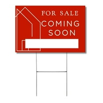 Coming Soon Real Estate Sign for Home 12 x 18 Yard Sign with H Frame Stake Home Double Sided Open House Realtor For Sale by Owner Classy Red White Minimalist Modern