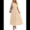 thumbnail image 1 of Vestido Midi Bohemio de Playa para Mujer, Informal, Ligero, de Verano, con Mangas , Escote en V y Cintura Elástica, con Bolsillos. Albaricoque XL, 1 of 8