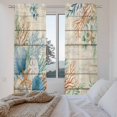 thumbnail image 3 of Beige Beach Coastal Kitchen Curtain for Berdoom Living Room Cafe 72" Length, Summer Nautical Coral Shell Botanical Vintage Tiers Curtains Light Filtering Drapes Window Treatment 2 Panels 52"Wx72"L, 3 of 8