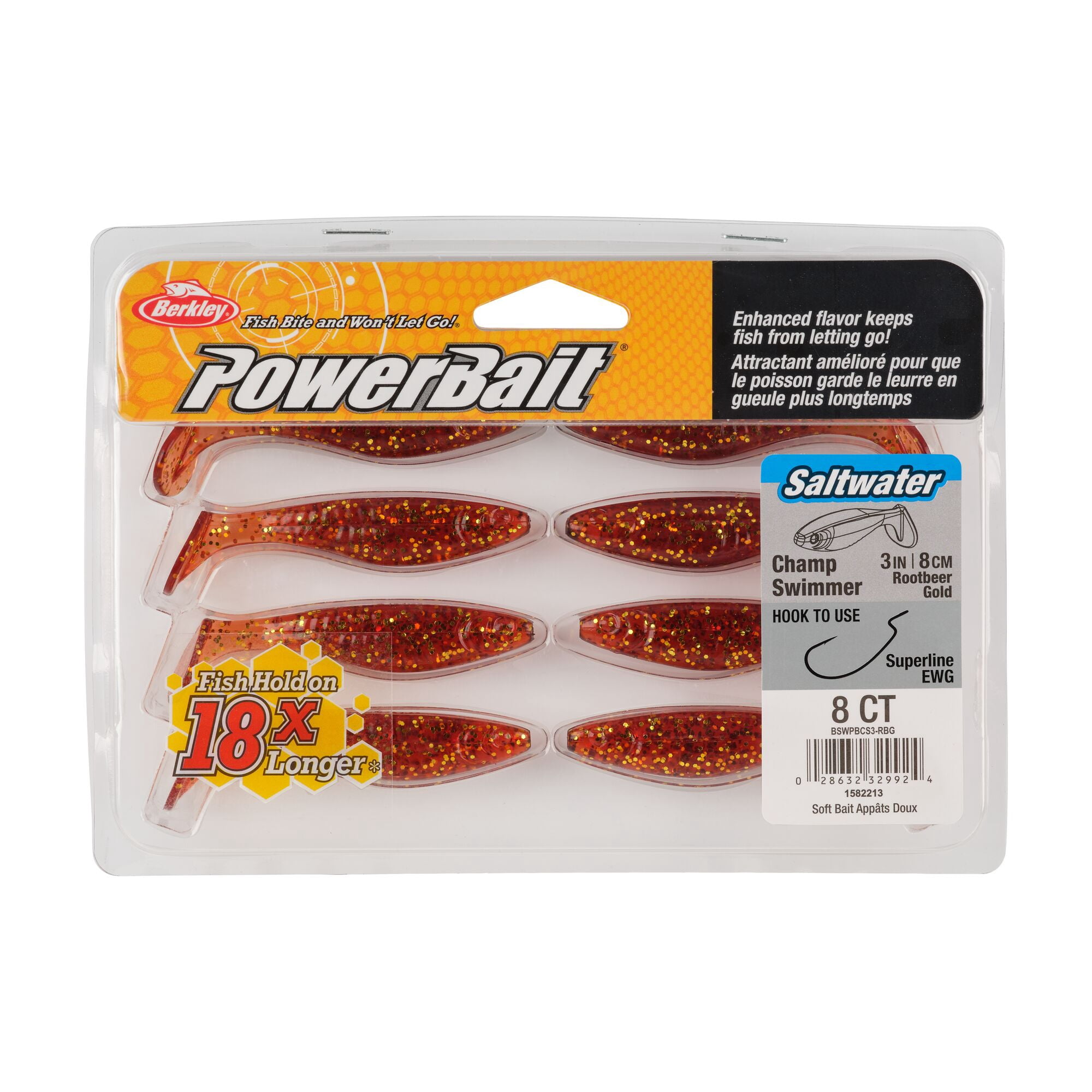Berkley PowerBait® Saltwater The Champ Swimmer, 3 in, Swimbaits, Root Beer Gold (8-count)