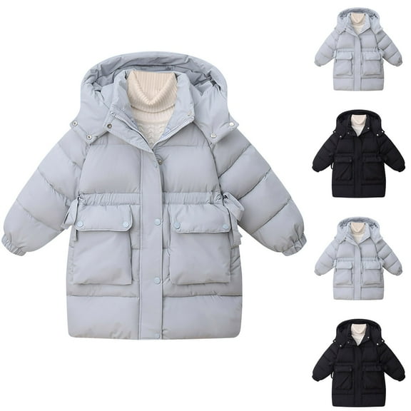 Ashirexll Girls Puffer Coats Girls Long Sleeve Tops Casual 4-13 Years Medium Long Length Jacket with Waist Cinched Winter Coat