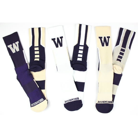 Washington Huskies 3 Piece Sport Performance Socks Bundle - Donegal Bay - Unisex - One Size - Crew