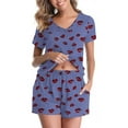 thumbnail image 5 of FRSASU Women Pajamas Set 2 Piece Cute Red Lips Print Short Sleeve V Neck Top with Shorts Set Sleepwear with Pocket Purple XXL(XXL), 5 of 8