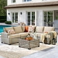 thumbnail image 5 of XIZZI 6-Piece Outdoor Patio Sectional Furniture Sets, Wicker Patio furniture with Coffee Table and Cushions, Waterproof Outdoor Conversation Set for Balcony, Porch, Backyard,Beige, 5 of 10