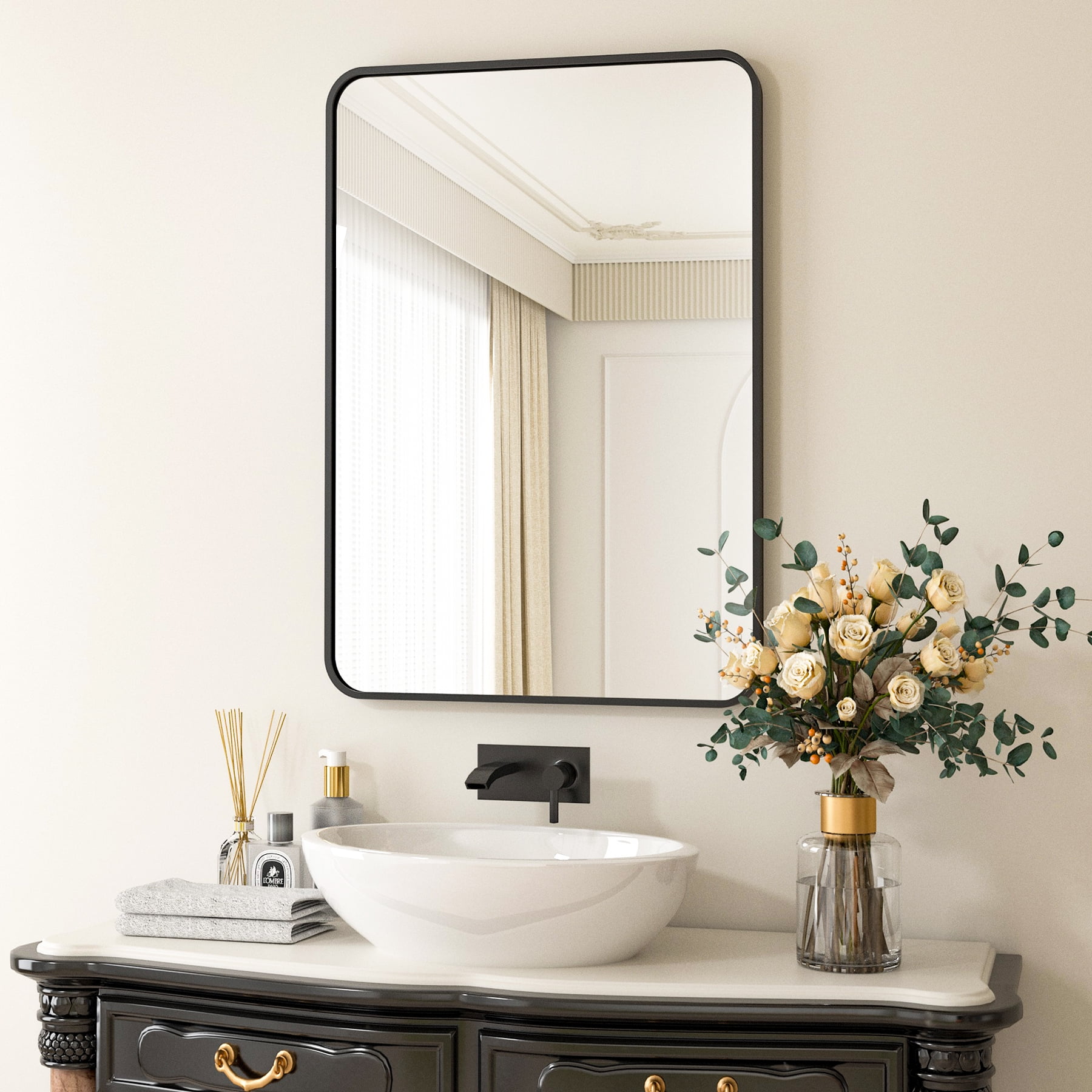 BEAUTYPEAK 26"x38" Wall Mirror Rounded Corners Hanging Vanity Mirror