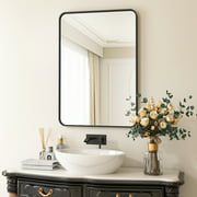 BEAUTYPEAK 24"x36" Wall Mirror Rounded Corners Hanging Vanity Mirror Black