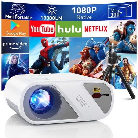 WiFi Bluetooth Video Projector, Full HD 1080P Outdoor Movie Projector, Portable Projector Compatible With HDMI/ USB/ AV/ Smartphone/ TV Stick/ Laptop (Projector Screen and Tripod Included)