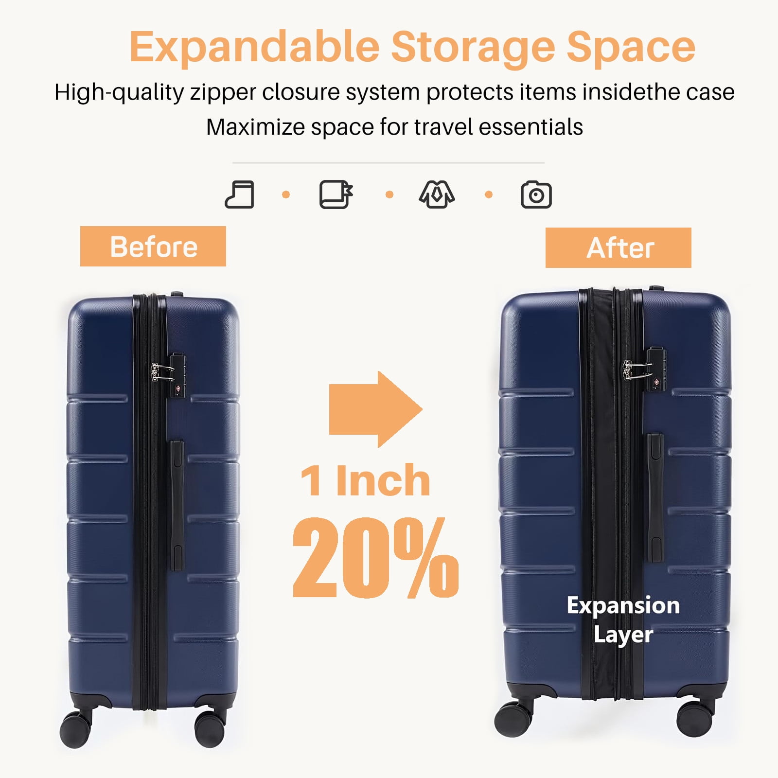 Taoset 24-Inch Expandable Hard Shell Luggage, ABS Suitcase with Dual Spinner Wheels, TSA Accepted Lock, Wet/Dry Compartments, Lightweight & Durable for Travel, Blue