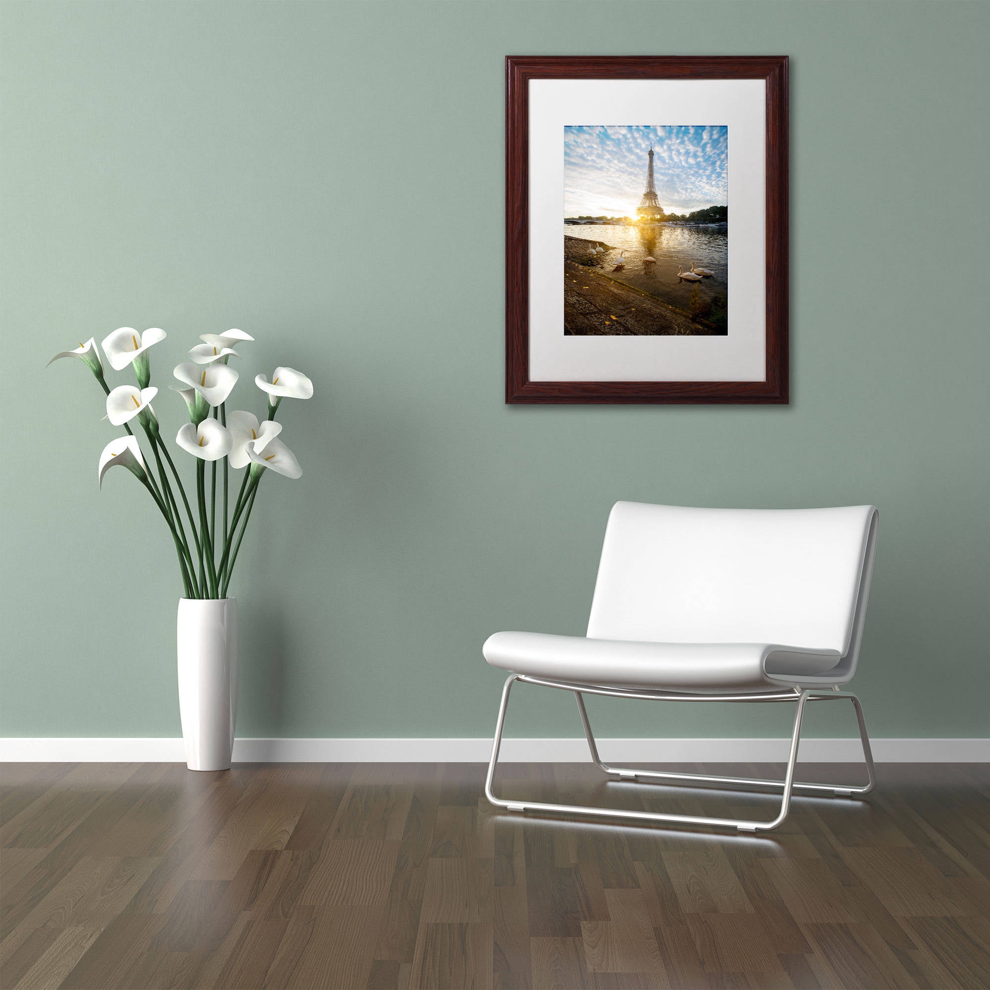 Trademark Fine Art "Wake up Paris" Canvas Art by Mathieu Rivrin, White Matte, Wood Frame