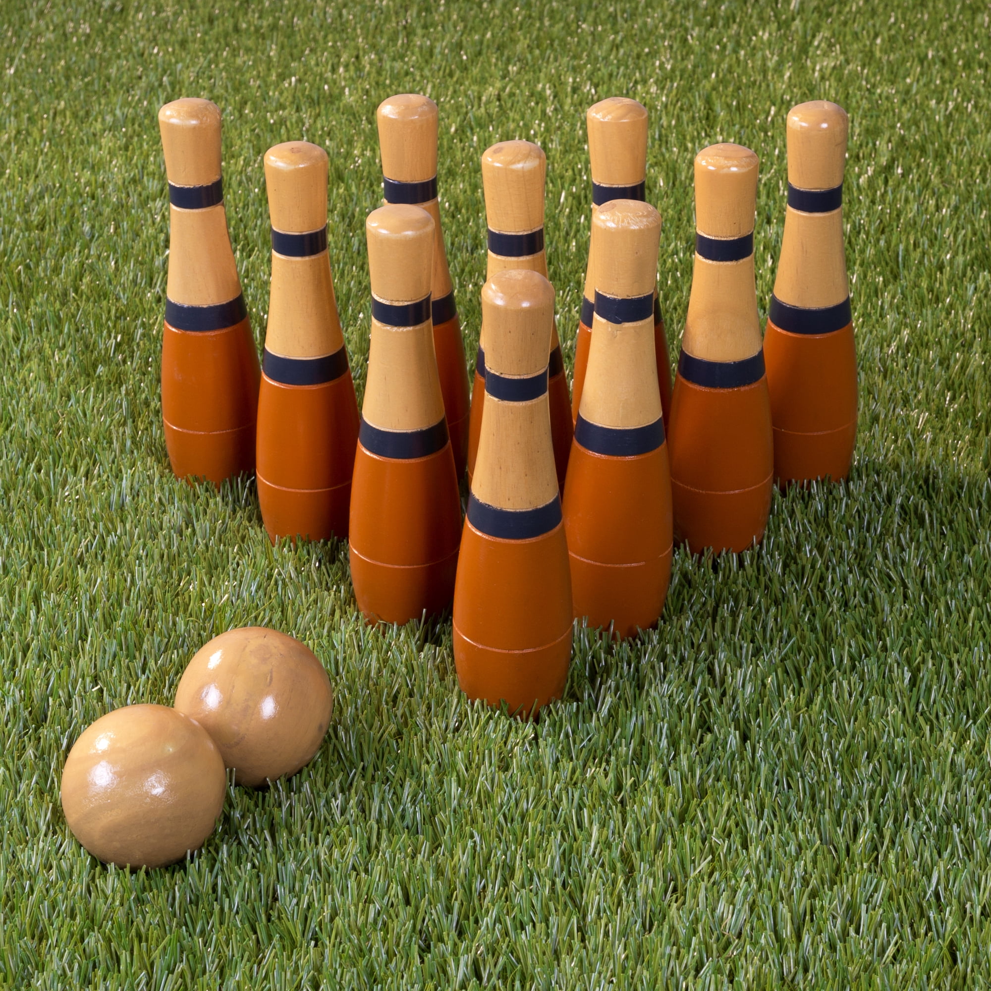 Lawn Bowling, 8 inch Tall Wooden Lawn Game, Indoor & Outdoor Toy, Adults & Kids, Orange and Gray, by Hey! Play!