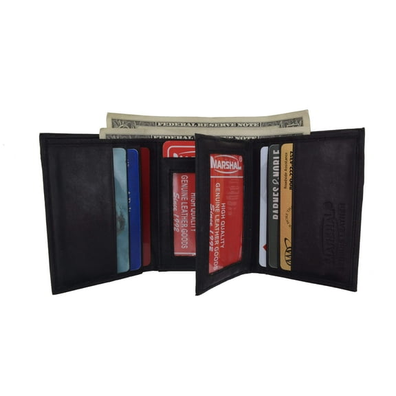 New Mens Trifold Leather Wallet Multi Pockets Classic Style Card ID 1107 CF