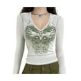 thumbnail image 2 of hirigin Women Slim Fit Pullover, White Butterfly Print Long Sleeve V-neck T-shirt for Spring/ Fall, S/M/L, 2 of 5