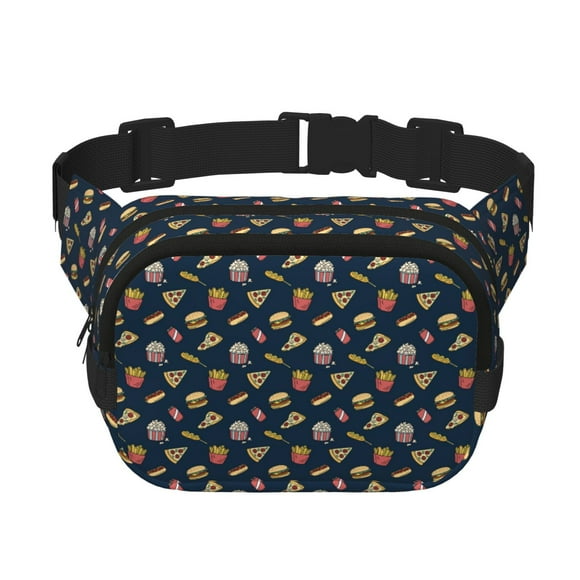 Kdxio Fast Food Print Square Waist Pack Double Layer Fanny Pack Adjustable Belt Bag Hands Free Travel Hiking Running Twill Crossbody Security Pockets