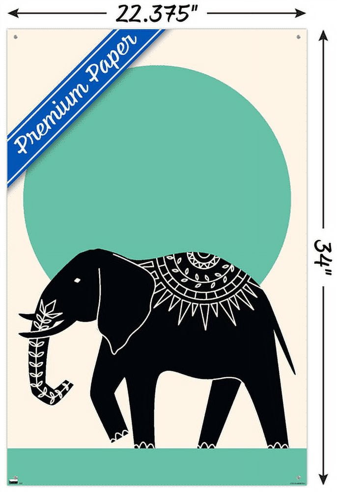 Ink Elephant Wall Poster with Pushpins, 22.375" x 34"