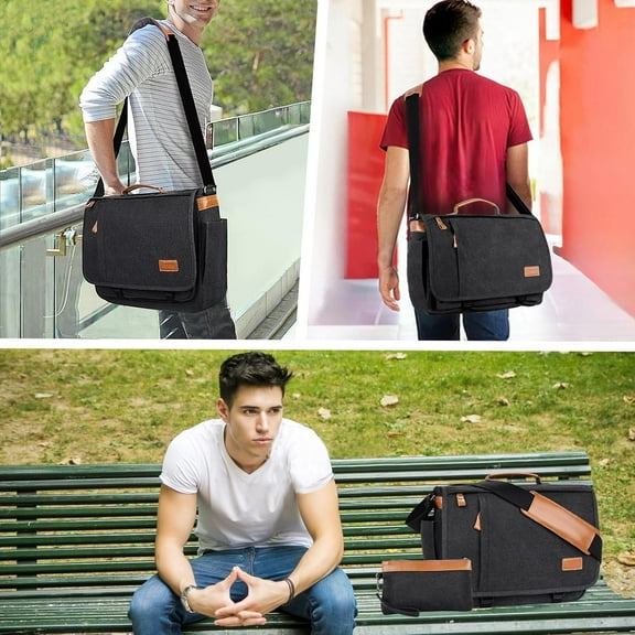 Water-resistant Canvas Laptop Bag 17-17.3 Inch for Work and Travel - Dark