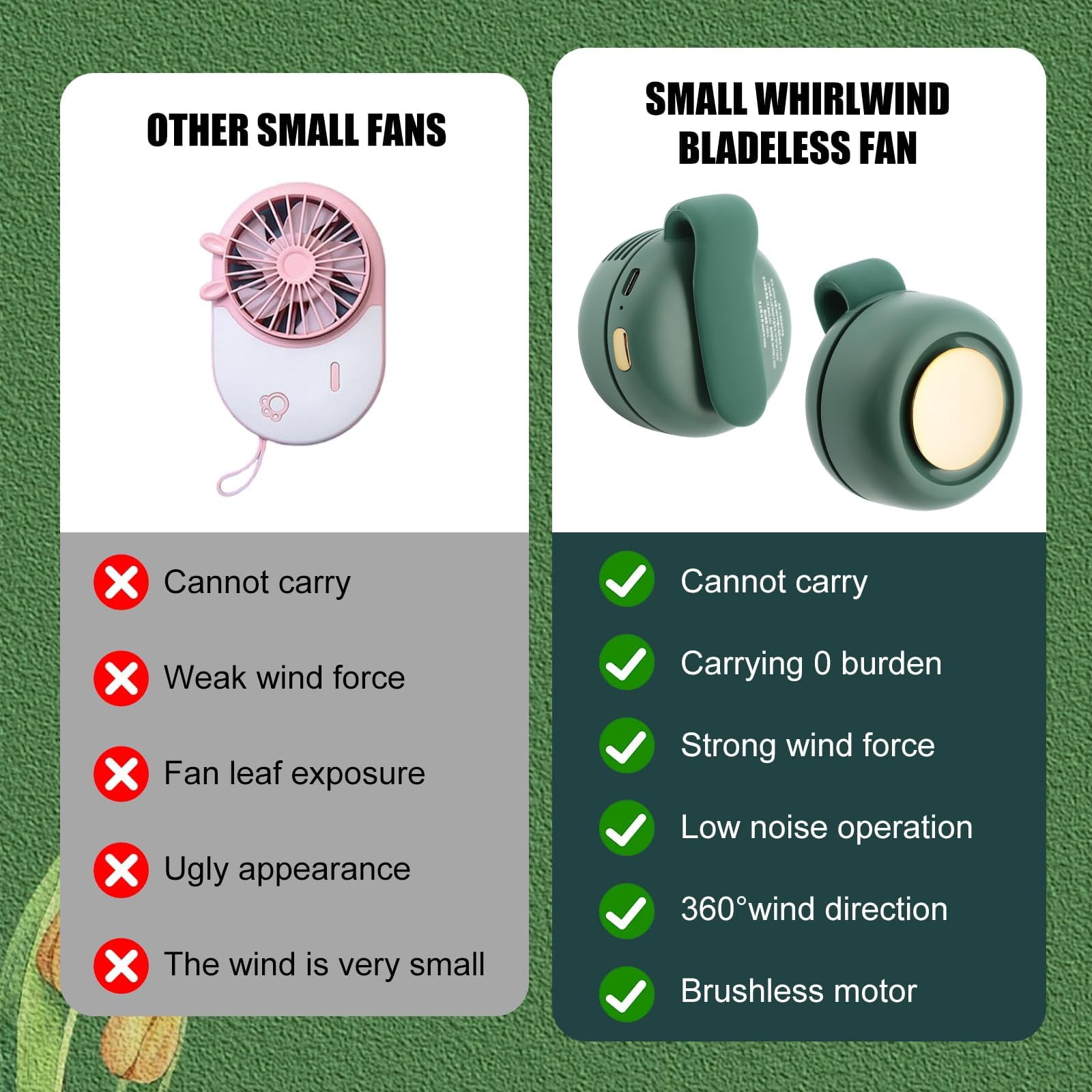 YEPOLERCE Small Whirlwind Clip Waist Neck Fan, Portable Bladeless