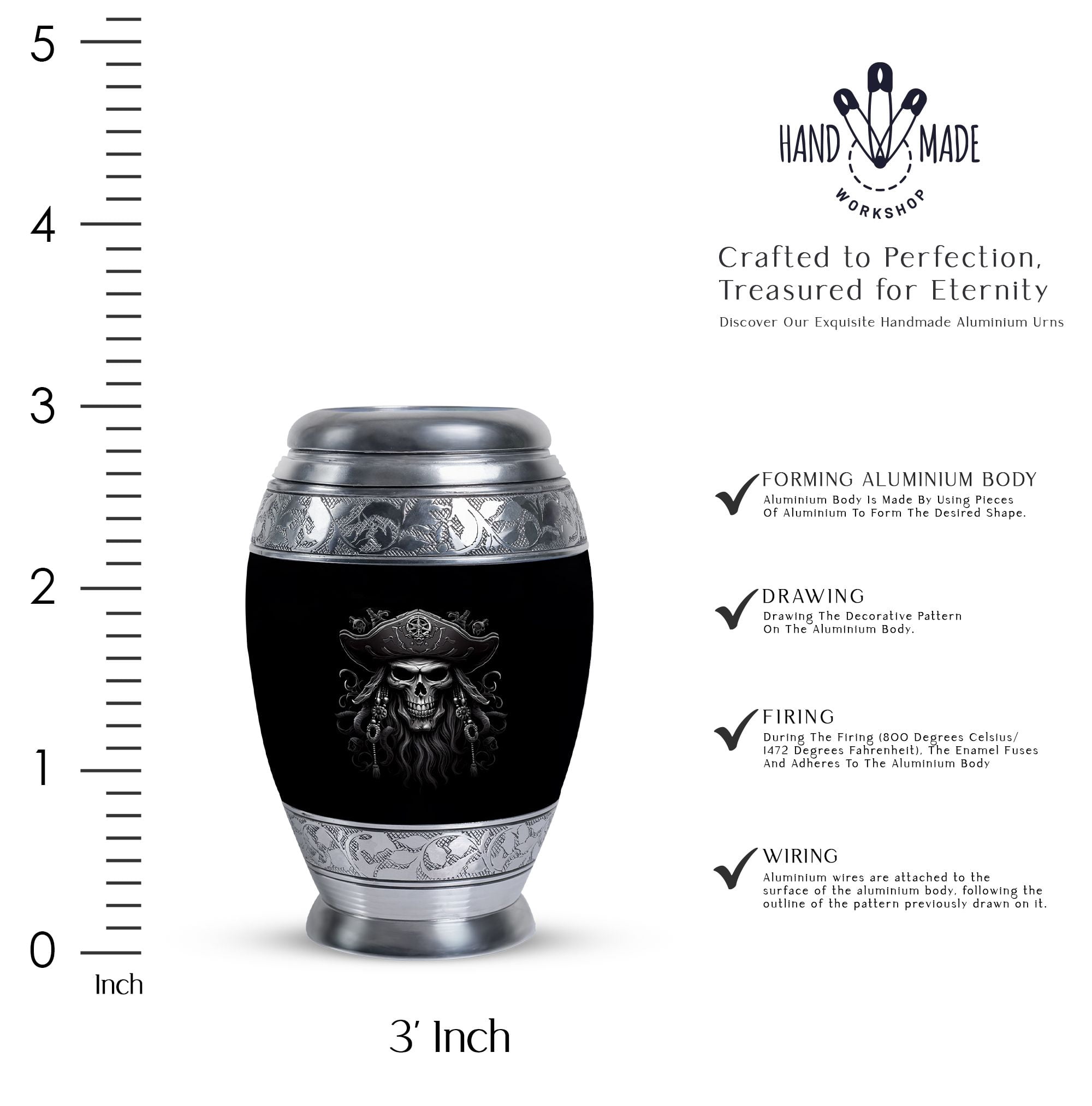 Skull Pirates Logo Tattoo Tshirt Cremation Keepsakes For Ashes - Burial Urns - Cremation Urn Human Ashes - Urns For Human Ashes Adult Female Mom - Small Urn For Ashes Keepsake (Size -3inch, 1Pcs)