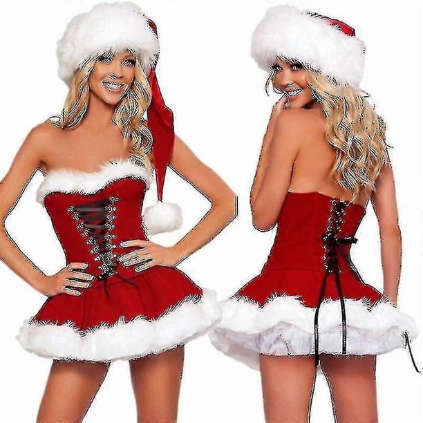 S-2xl High Quality Women Christmas Costumes Suit Xmas Party Sexy Red Velvet Dress Cosplay Santa Claus Costume Outfit Plus Size