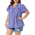 thumbnail image 4 of Agnes Orinda Women's Plus Size Gingham Top Tie Front Ruffle V Neck Short Sleeve Plaid Blouse Dressy Casual Summer Shirt 2X Blue, 4 of 6