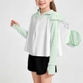 thumbnail image 2 of Kids Sun Hoodie UPF 50+ for Girls - Lightweight Nylon Spandex Zip Up Cropped Hoodie with Breathable Mesh Hood & Thumbholes, Mint Green for Outdoor Beach Sports,Size 9-10 T, 2 of 9