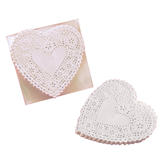 School Smart Paper Die-Cut Heart Lace Doily, 4 Inches, White, Pack of 100