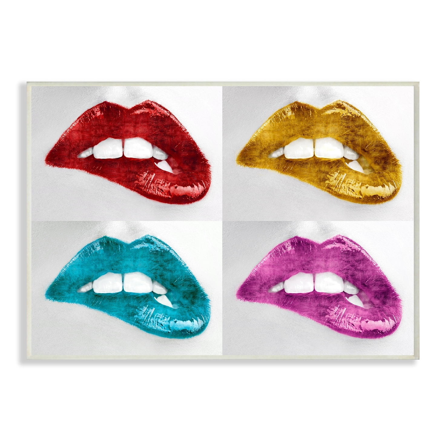 The Stupell Home Decor Collection Glam Fashion Metallic Lipstick Lips in Four Colors Wall Art