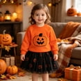 thumbnail image 2 of Enyan Toddler Halloween Outfit Girl Long Sleeve Pumpkin Sweatshirt+Tulle Skirt 2-Piece Baby Girls Fall Skirt Set, 2 of 4