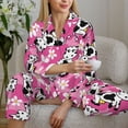 thumbnail image 6 of Pajama Sets for Women 2 Pcs, Cartoon Cute Cow Flower Pink Button Down Long Sleeve Sleepwear Lounge PJ Sets, 6 of 6