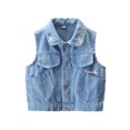 thumbnail image 2 of HAOTAGS Big Boys & Girls Sleeveless Lapel Denim Vest Top（2-14） Casual Buttoned Jacket Blue 3-4 Years, 2 of 10