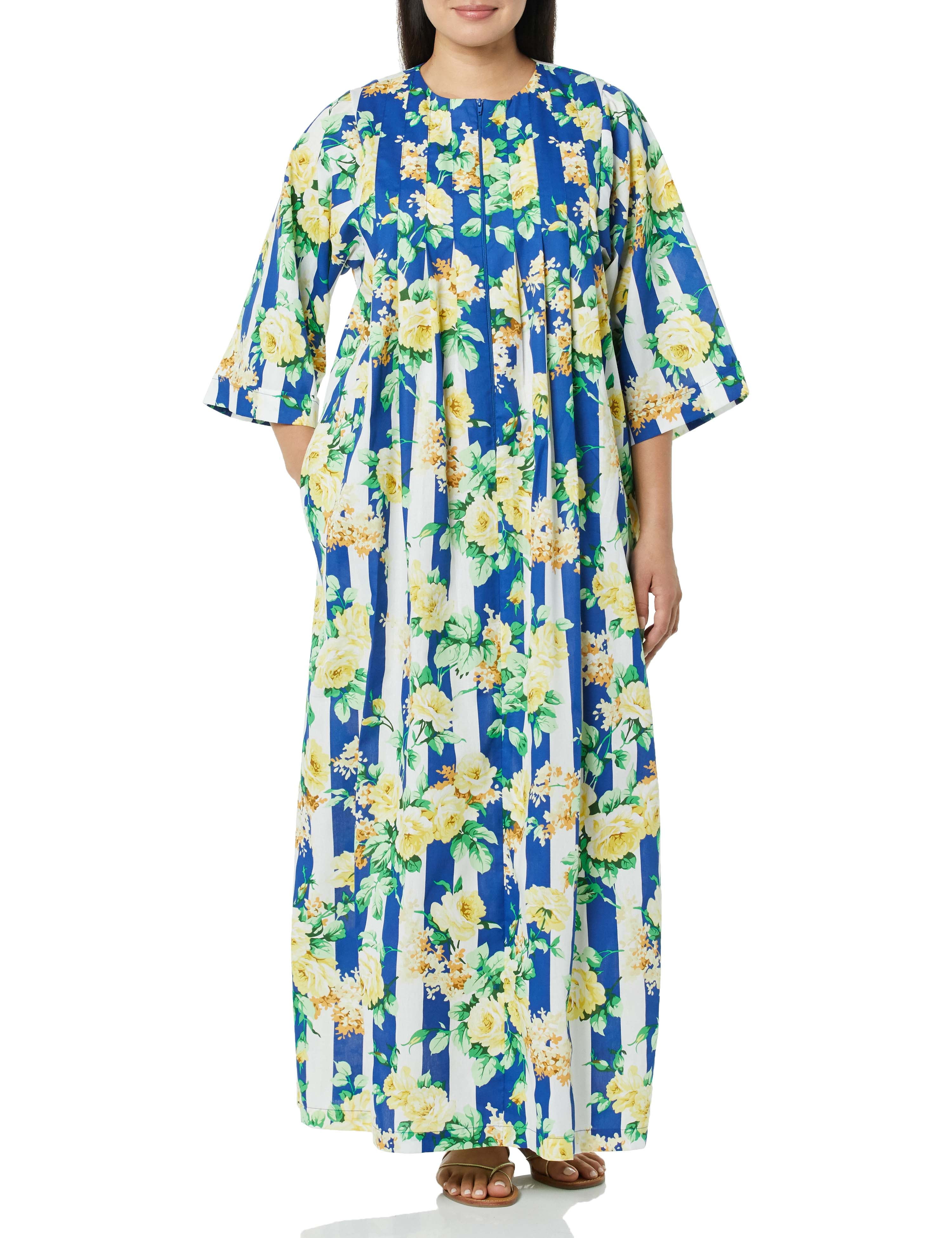 AmeriMark Womens Caftan Muu Muu Lounger Dress Pleated Zipper Front with