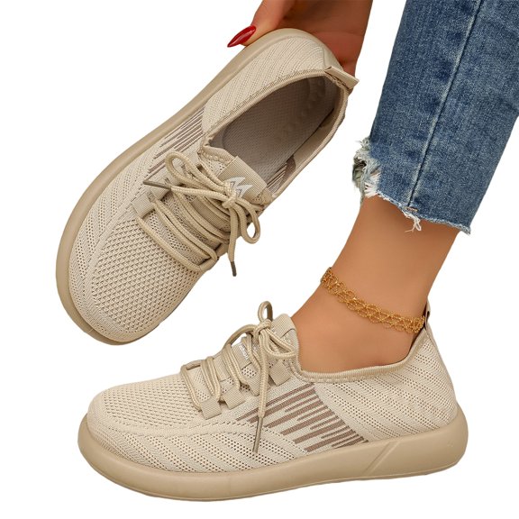 EKVAHL Women's Orthopedic Walking Sneakers, Breathable Hollow Mesh Slip On Tennis Shoes, Wide Width Arch Support Daily Travel Driving Walking Shoes Beige