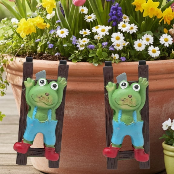 Frog Flower Pot Hugger Figurine 2 Pack 2x5in Polyresin Frog Climbing Ladder with Metal Hooks for Planters, Hanging Pots Yard Garden Decor, Indoor Outdoor Patio Lawn Plants Decorations