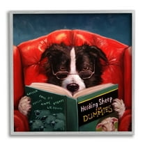 Stupell Industries Herding Sheep Dog Reading for Dummies Funny Painting Design By Lucia Heffernan