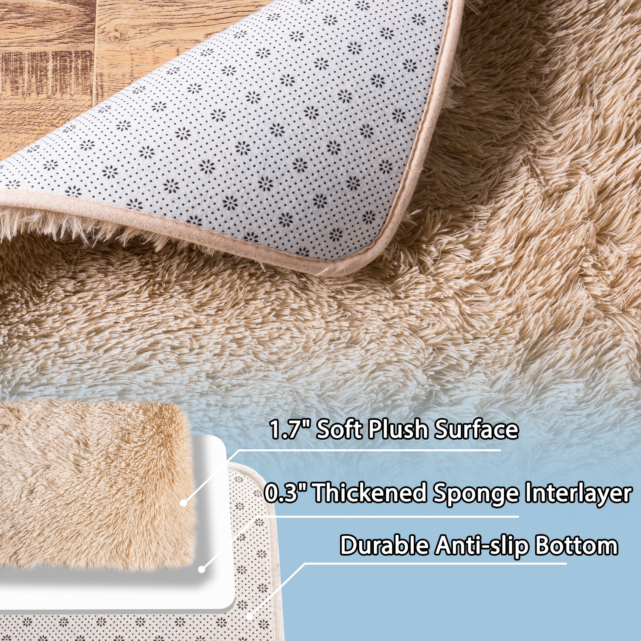 ZENELESS Super Soft Fluffy Rug,6x9ft Anti-skid Shaggy Rug, Plush Floor Carpet for Living Room Bedroom Nursery Khaki