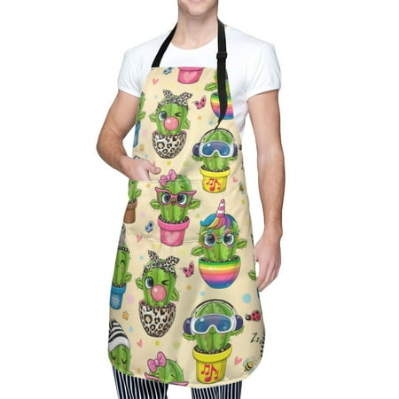 

Cauagu Cute Cartoon Cactus Aprons with Pockets Waterproof Apron for Women Kitchen Cooking Apron Adjustable Bib Aprons Chef Apron for Cooking Drawing Crafting