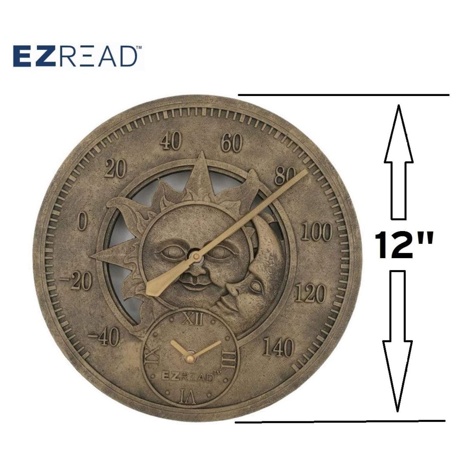 Consumer Products 850-0051 Thermometer/Clock with Sun and Moon 12"
