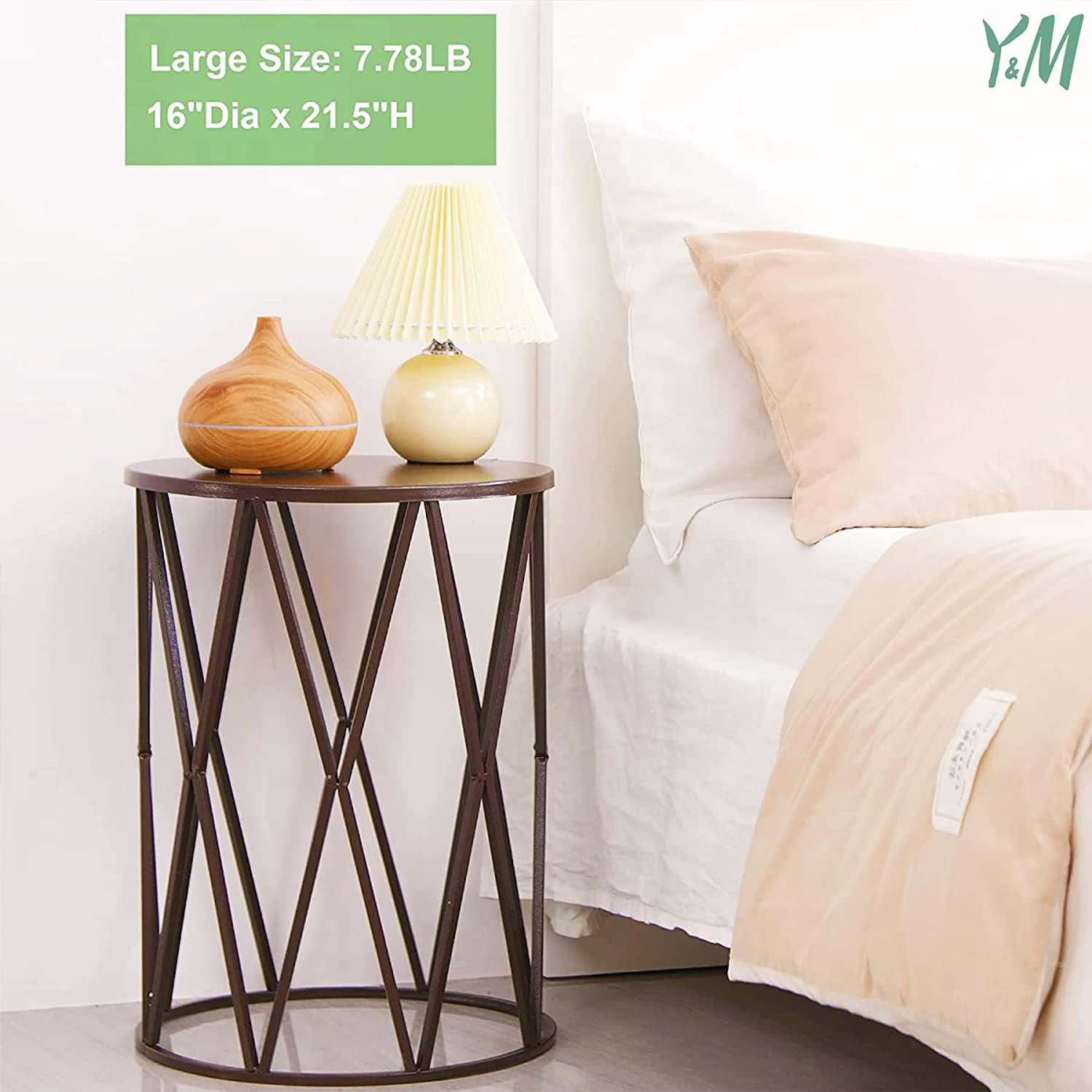 Y&M Set of 3 Round Heavy-Duty Side Table End Table, Coffee Table for Indoor Multifunctional Use, Outdoor Garden Stool Plant Stand-Pure Brown
