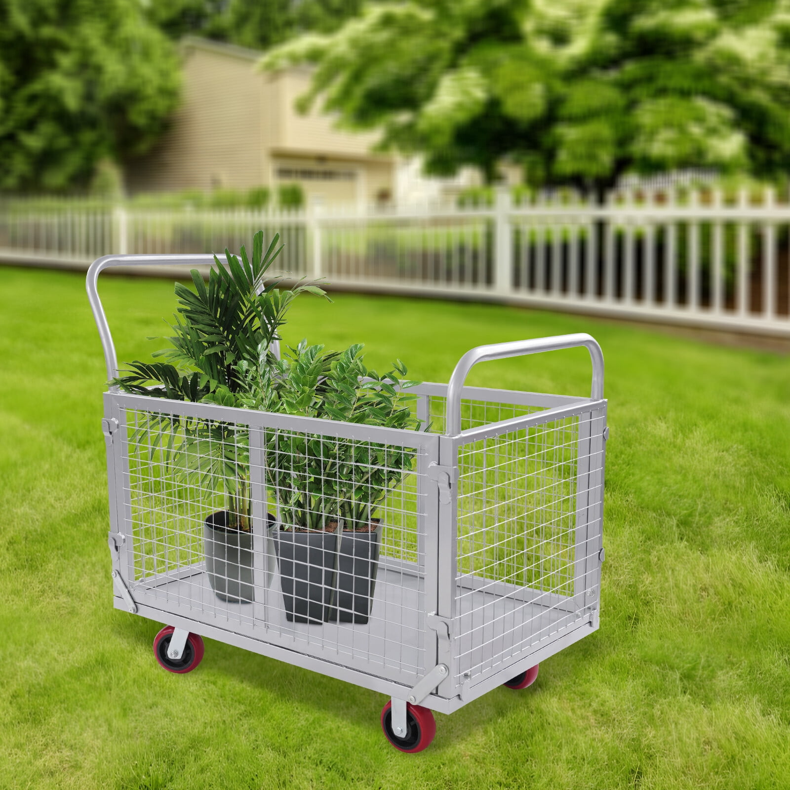 4-in-1 Platform Truck Cart with Detachable Mesh Fence, 2000 lbs Capacity, Multi-Purpose Flatbed Hand Truck w/ 5" Casters for Moving, Shopping, Warehouse Use