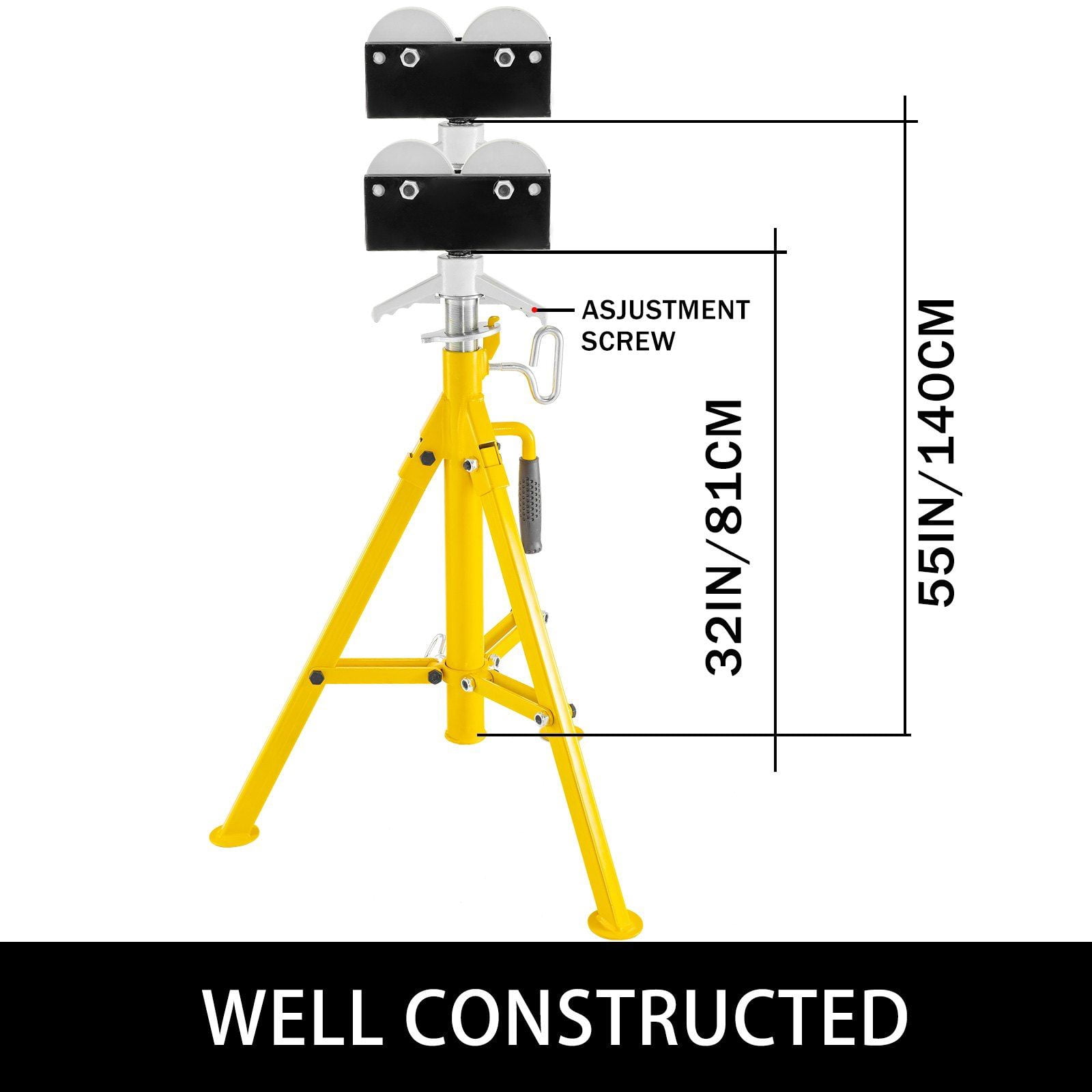 HCY 0.5-12 inch Roller Pipe Stand Adjustable Height 32"-55" Pipe 2500Lb Capacity Jack Stands Folding Portable High Folding Pipe Stand with Roller Head Fold A Trailer Jacks