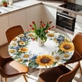 thumbnail image 2 of Yellow White Blue Sunflower Elastic Fitted Round Table Cover Watercolor Wreath Waterproof Outdoor Tablecloth for Holiday Party, Picnic, Patio & Dining Fits Tables Up to 55"-60", 2 of 8