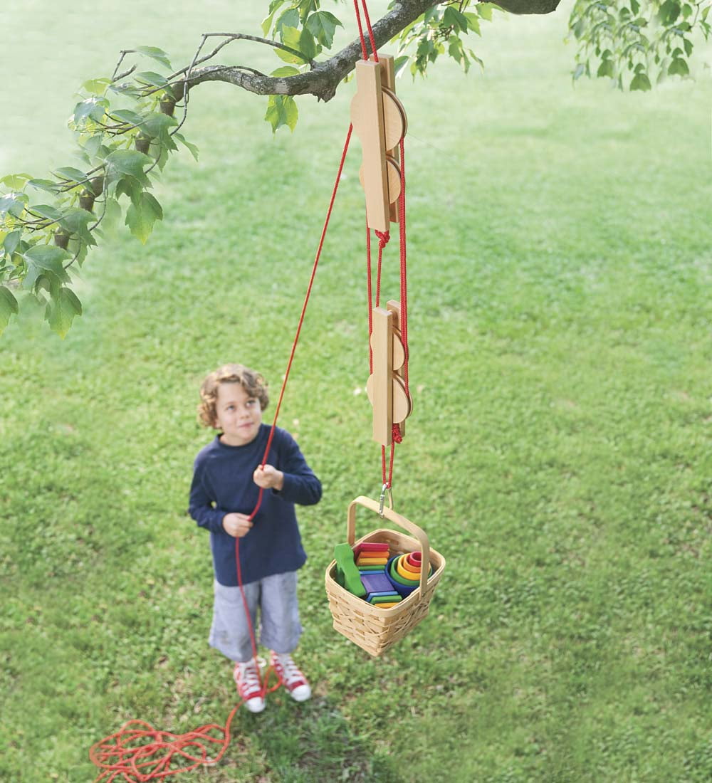 Kids Outdoor Pulley Set with Wooden Reels and Nylon Ropes