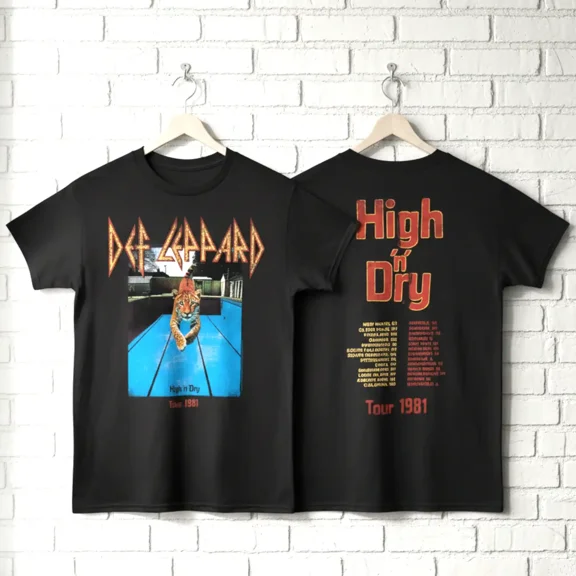 Def Leppard High n Dry Tour 81 Cities Men's T Shirt (Black, Adult5XL) (Black, AdultS)