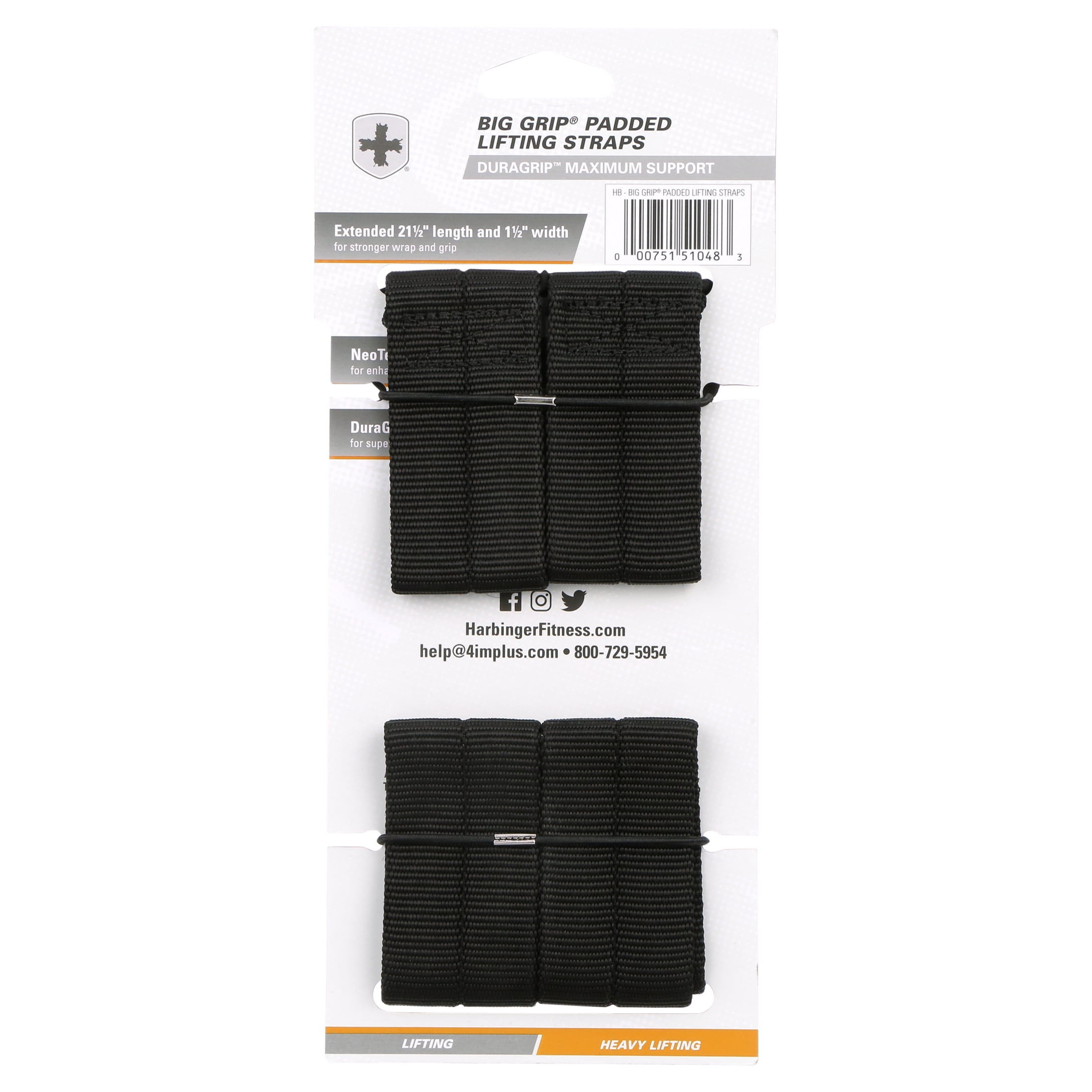 Harbinger Big Grip No-Slip Nylon Lifting Straps with DuraGrip (Pair), Padded