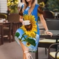 thumbnail image 3 of Fotbe Blue Sky Sunflower Vestido Largo de Moda para Mujer, Vestido Tipo Camiseta con Manga Corta y Estilo Casual a Rayas y Bloques de Color, 3 of 6