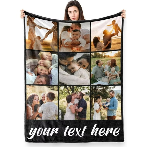 AISENIN Custom Blanket with Picture, Photo Blanket Collage, Customised Photo Blanket for Adults, Kids, Gifts for Mum, Dad, Boyfriend, Girlfriend, Family