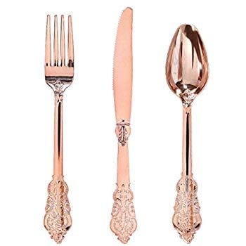 plastic forks cutlery heavyweight spoons knives includes rose gold disposable flatware silverware pieces smoothrise