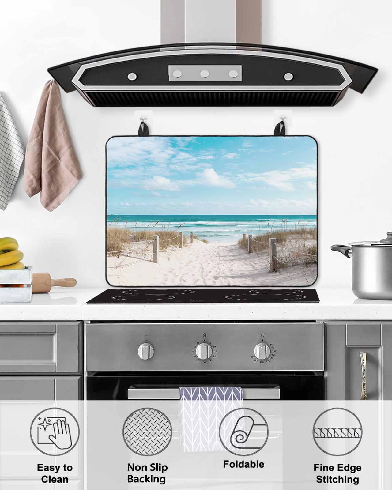 nqOlkjepod Large Induction Cooktop Protector Mat 24"x21", Summer Beach Stove Top Covers for Electric Stove, Coastal Ocean Seaside Sky Scenery Stove Burner Cover Mats, Glass Top Stove Cover